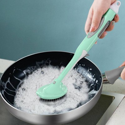 Aa432 Double Use Kitchen Cleaning Brush Scrubber Dish Bowl Washing Sponge Brush Automatic Liquid Dispenser Pot Cleaner